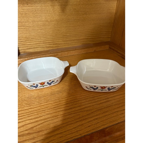 Vintage Corning Ware Blue Bird Floral Petite French Ovenware Baking Dish Set of2 - Picture 2 of 3